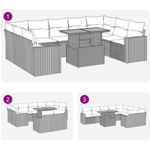 VidaXL 10-dijelni set vrtnih sofa s jastucima crni od poliratana Slike