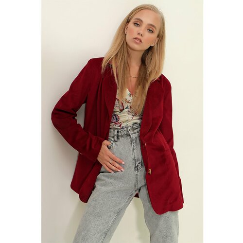 Trend Alaçatı Stili Women's Burgundy Velvet Woven Blazer Jacket Slike