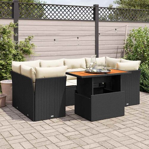  7-dijelni set vrtnih sofa od poliratana s jastucima crni Slike