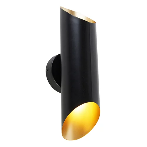 QAZQA Stenska svetilka črna z zlato notranjostjo 2 luči - Whistle