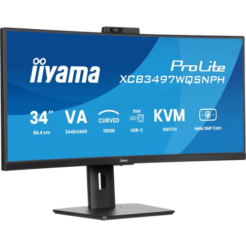 Iiyama ProLite XCB3497WQSNPH-B1 34&amp;quot; 21:9 ukrivljen zaslon VA UWQHD, 120Hz, 0.4ms USB-C (DP, PD 95W), KVM-Switch Slike