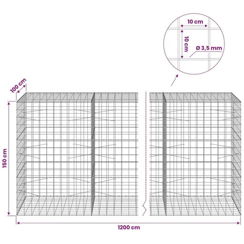  Gabion s žicom debljine 3 5 mm i mrežom 10x10 cm - 100 cm 150 cm 1200 cm Slike