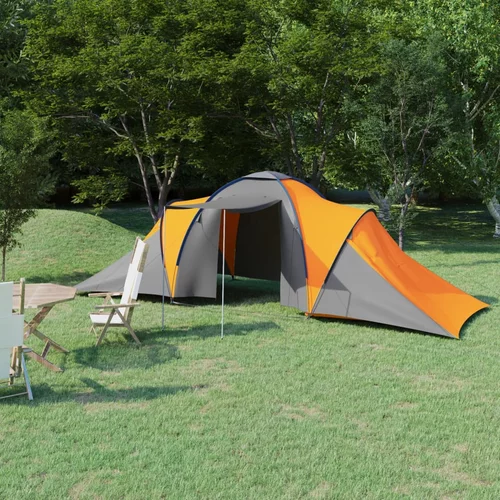 vidaXL šotor za kampiranje za 6 oseb siv in oranžen