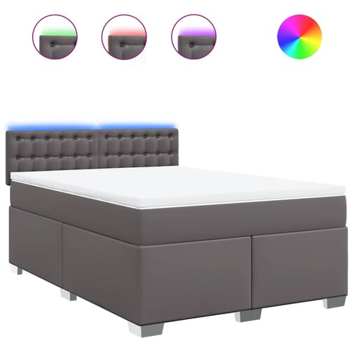 VidaXL Krevet s oprugama i madracem sivi 140x200 cm od umjetne kože Slike