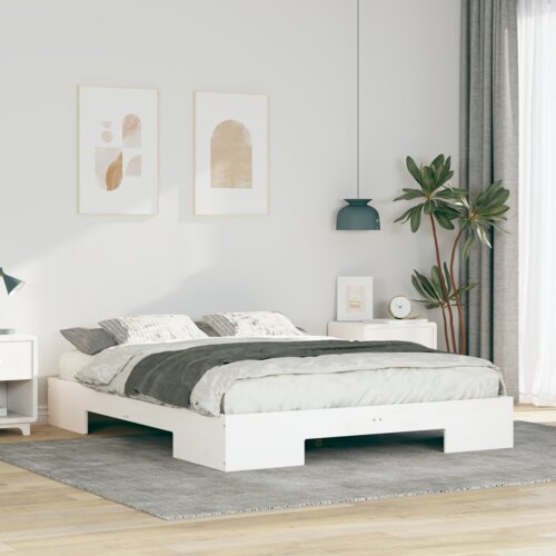 vidaXL Posteljni okvir Bela 160 x 200 cm Trdna borovina Cene