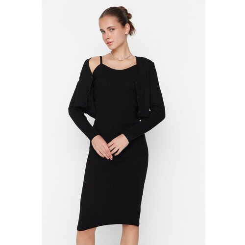 Trendyol Black Button Detailed Cardigan-Dress Knitwear Suit Slike