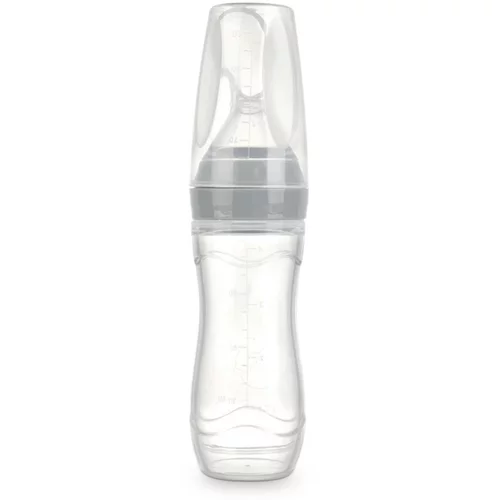 Haakaa steklenička plastična z žličko za hranjenje gray