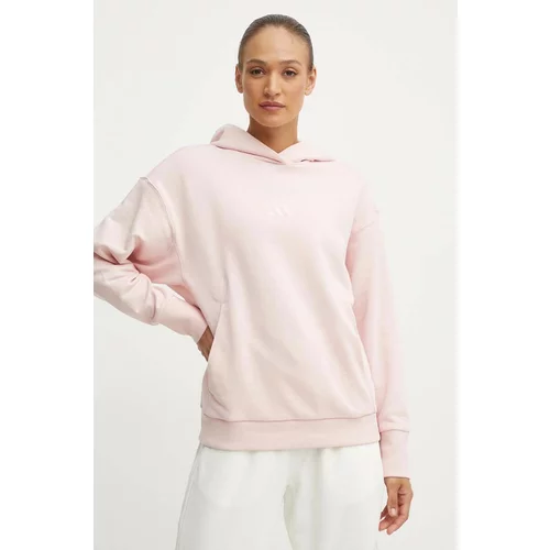Adidas Bombažen pulover All SZN ženski, roza barva, s kapuco, IY6812