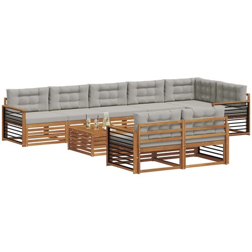  Set vanjskih sofa 9 kom. Prirodna i svijetlo siva Slike