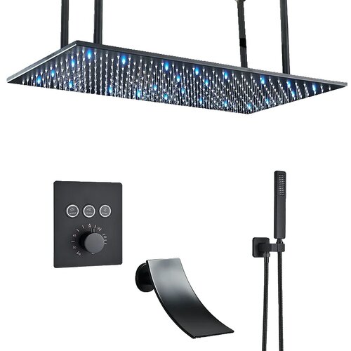 Oem Sprchov&yacute; set, LED funkcia, vodop&aacute;d a dažďov&aacute; sprchov&aacute; hlavica - Matn&aacute; čierna J, (5000141681) Cene