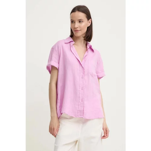 Sisley Lanena košulja boja: ružičasta, relaxed, s klasičnim ovratnikom