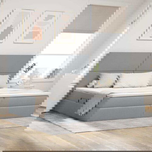 VidaXL Krevet S LED lampica Svijetlo siva 200 x 200 cm tkanina Slike