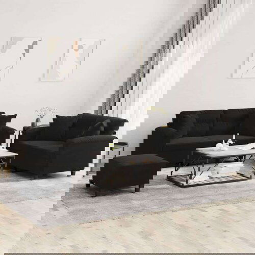  3-dijelni set sofa s jastucima crni od mikrovlakana - Crna s jastucima i tabureom Cijene