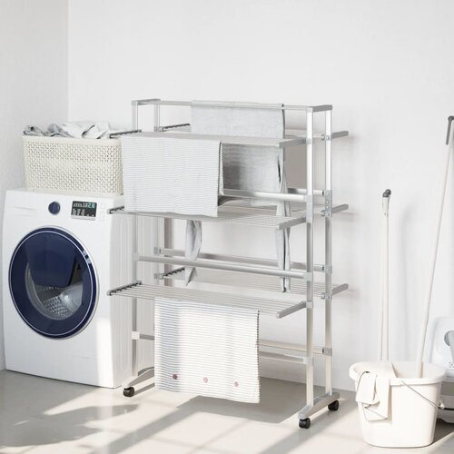 VidaXL Stojalo za su&amp;scaron;enje perila s kolesi 89x64x129 cm aluminij Slike