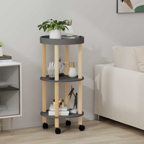 Kolica na 3 razine sivi 38 x 38 x 82 cm od drva i borovine Cijene