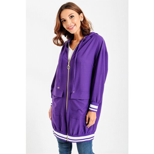 By Saygı Women&amp;#039;s Purple Zippered Ribbed Jacket with Stripe Skirt Slike