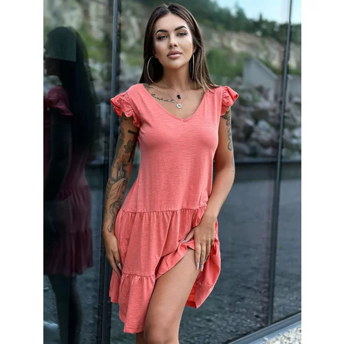 Fashion Hunters MAYFLIES Lady's coral cotton dress with frills