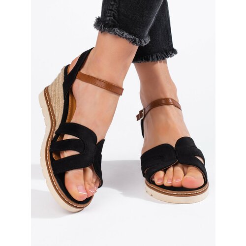 Shelvt Women's wedge sandals black Slike