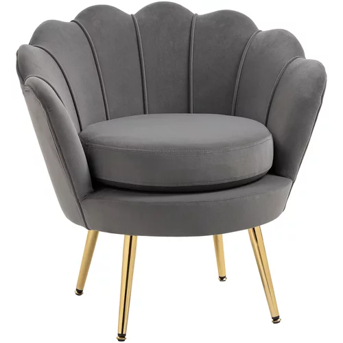 HOMCOM Siv žametni fotelj z vintage dizajnom, fotelj za spalnico z visokim naslonom 76x67x74cm, (20745104)