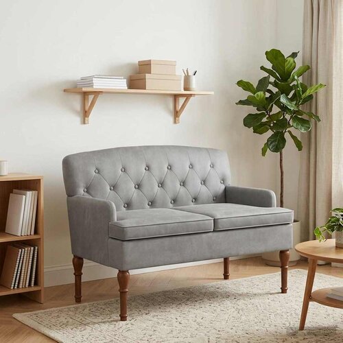 vidaXL Ljubavni kauč s gumbima Svjetlosiva 111 x 65 x 79 cm Baršun Cene