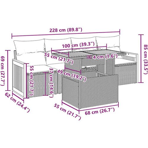 vidaXL 5-dijelni set vrtnih sofa s jastucima poliratan i bagrem bež Cene