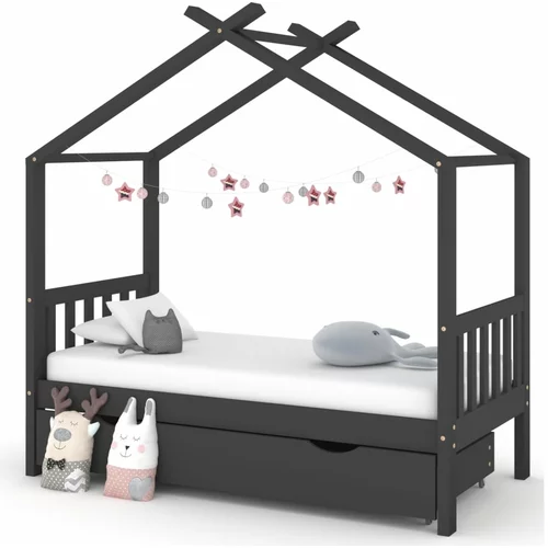vidaXL Otroški posteljni okvir s predalom temno siva borovina 80x160cm