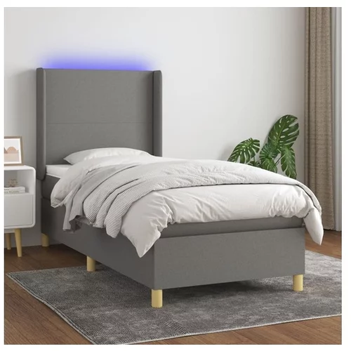  Box spring postelja z vzmetnico LED temno siva 100x200 cm blago