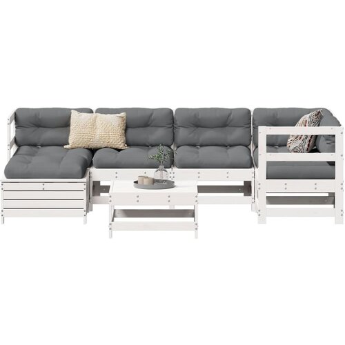 The Living Store Vrtna sedežna garnitura 7-delna bela trdna borovina - Vrtna Sedežna Garnitura, (21446663) Cene