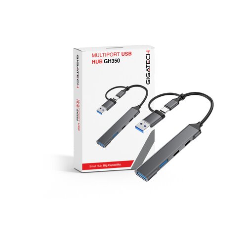  USB hub Gigatech GH350, multiport 2 x USB-A (2.0), 2 x tip-C Slike