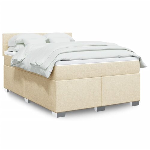 VidaXL Box spring postelja z vzmetnico krem 160x200 cm blago Slike