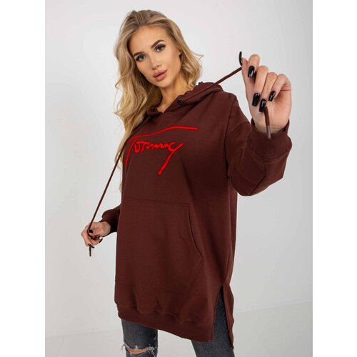 Fashion Hunters Dark brown long kangaroo sweatshirt with inscription Slike