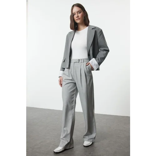  Grey Polyviscon Wide Leg Woven Trousers