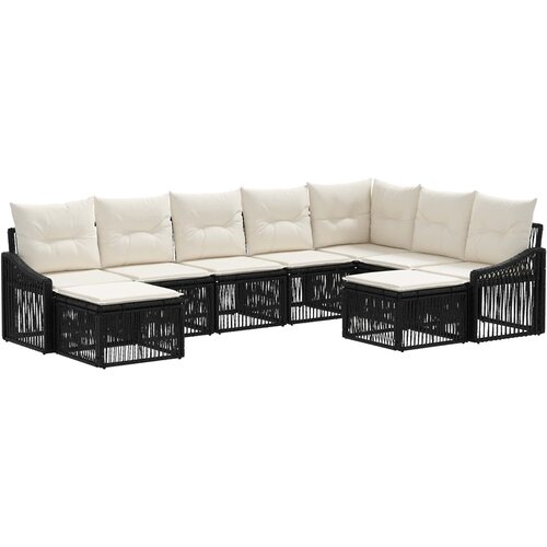 vidaXL Vrtna sedežna garnitura 9 pcs Črna poli ratan, (5000271077) Cene