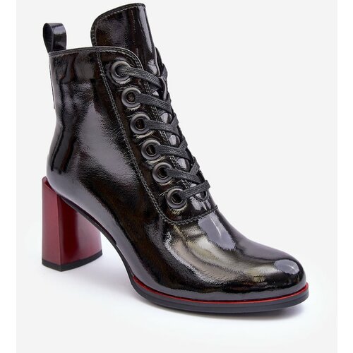 Kesi Patented lace-up ankle boots on S high heel. Barski MR870-15 black Slike