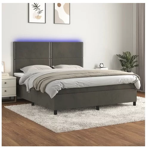  Box spring postelja z vzmetnico LED temno siva 180x200 cm žamet