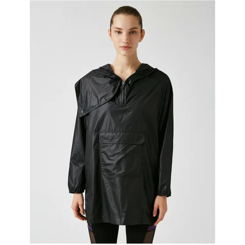 Koton Women's Black Hoodie with Pocket Detailed and Zippered Coat.