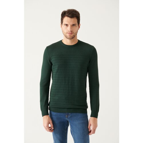 Avva Men's Green Crew Neck Knit Detailed Cotton Standard Fit Regular Cut Knitwear Sweater Slike