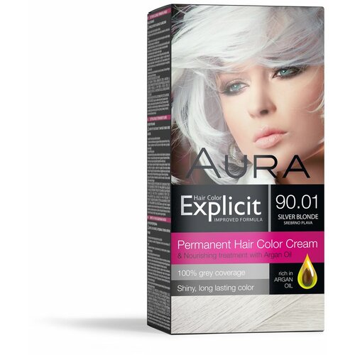 Aura set za trajno bojenje kose explicit 90.01 silver blonde / srebrno plava Slike