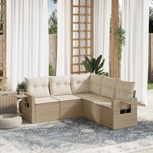 VidaXL 5-dijelni vrtni set sofa s jastucima bež od poliratana Slike