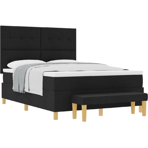 VidaXL Postelja s pomičnim dnom z vzmetnico in klopjo Črna 160x200 cm Tkanina, (22084090) Slike