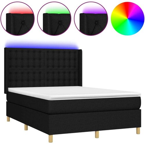  Box spring postelja z vzmetnico LED črna 140x200 cm blago Cene