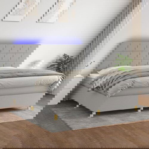 The Living Store Box spring postelja z vzmetnico LED sv. siva 160x200 cm blago - Box Spring Postelja, (21437812) Slike