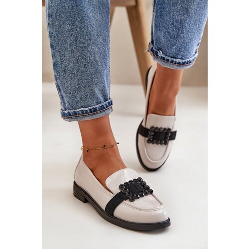 Kesi Patent Leather Women&amp;#039;s Loafers with Light Grey Vinceza Decoration Slike