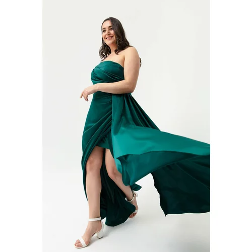 Lafaba Women's Emerald Green One-Shoulder Plus Size Satin Evening Dress & Prom Dress