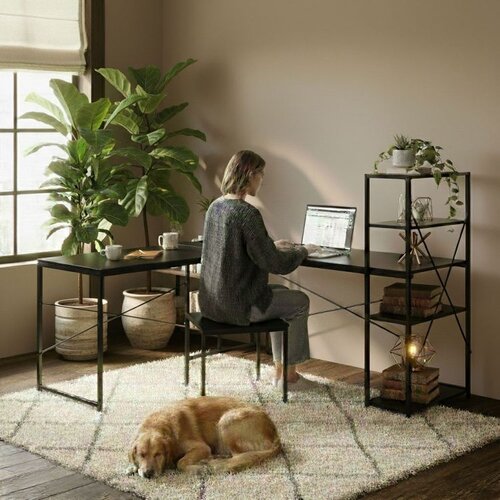 ModernHome Ugaoni radni sto sa policama &amp;ndash; Black LOFT Slike
