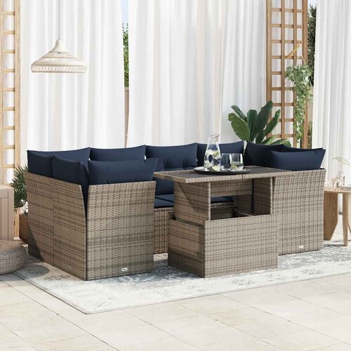 vidaXL 7-dijelni set vrtnih sofa poliratan i bagrem s jastucima sivi Cene