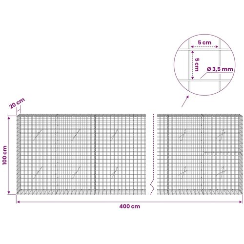  Gabion s žicom debljine 3 5 mm i mrežom 5x5 cm 400x20x100 cm - 20 cm 100 cm 400 cm Slike