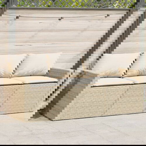 The Living Store Vrtni kavč z blazinami 3-sedežni bež poli ratan - Vrtni Kavč, (21625386) Cene