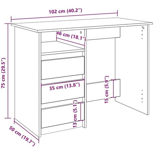 vidaXL Pisalna miza starinski les 102x50x75 cm inženirski les Cene