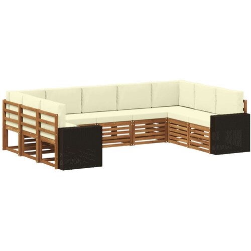 vidaXL Kotna sedežna garnitura 9 pcs Naravna in smetana Poliester, (5000283609) Cene